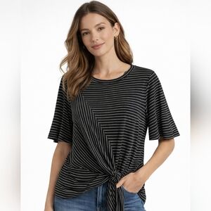 bp Striped Tie-Front Top - Black & White